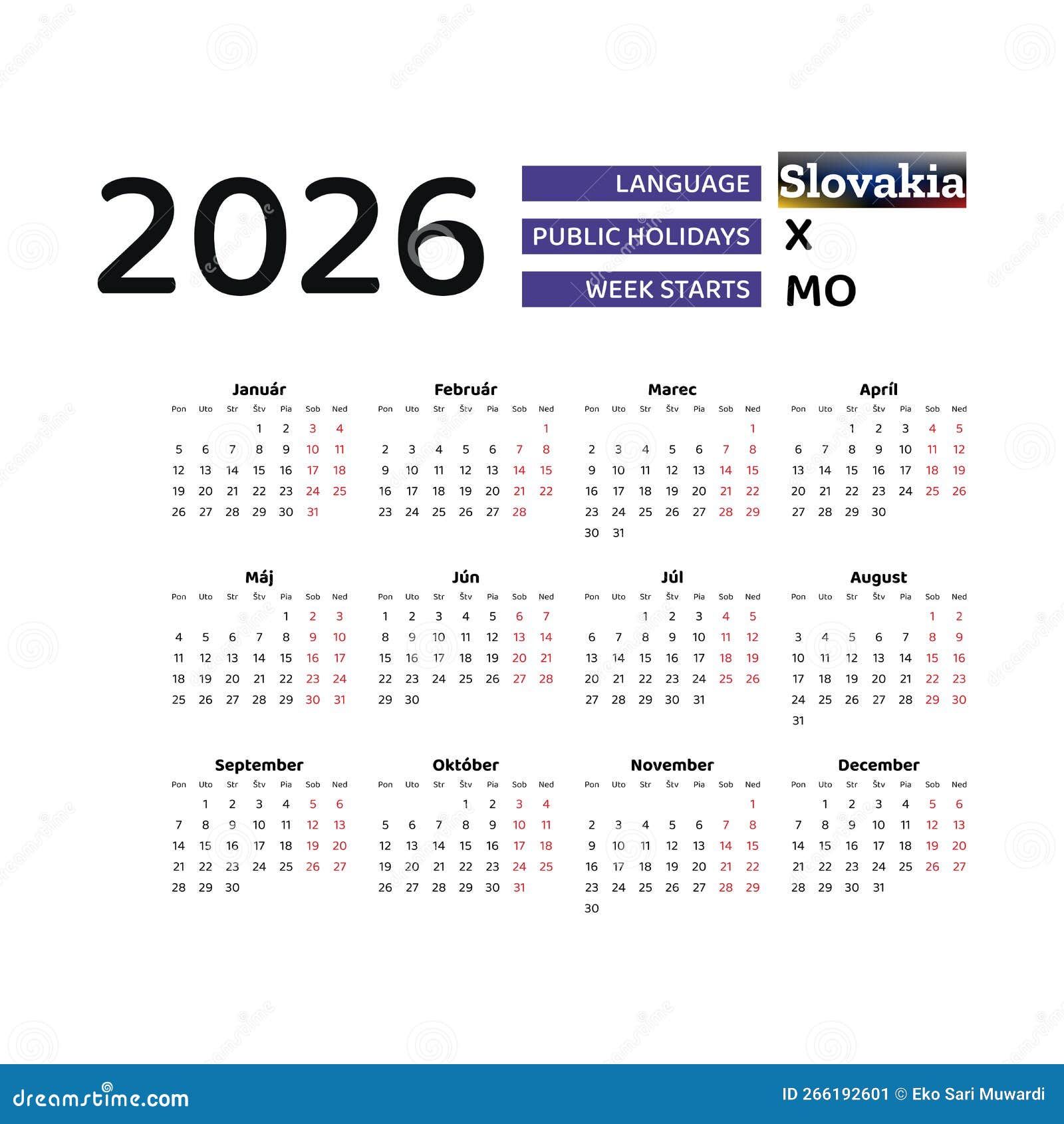 Monacobetslovakia SK 2026 Futuristický pohľad na športové stávky 1 calendar slovak language slovakia public holidays week starts monday graphic design vector illustration calendar slovak 266192601