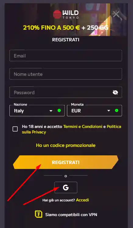 wild tokio registration mobile